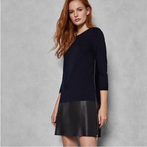 Ted Baker London Dresses & Skirts - Ted Baker Chic Black Long Sleeve Dress with Faux Leather Detail Sz US 2 Or Ted 0